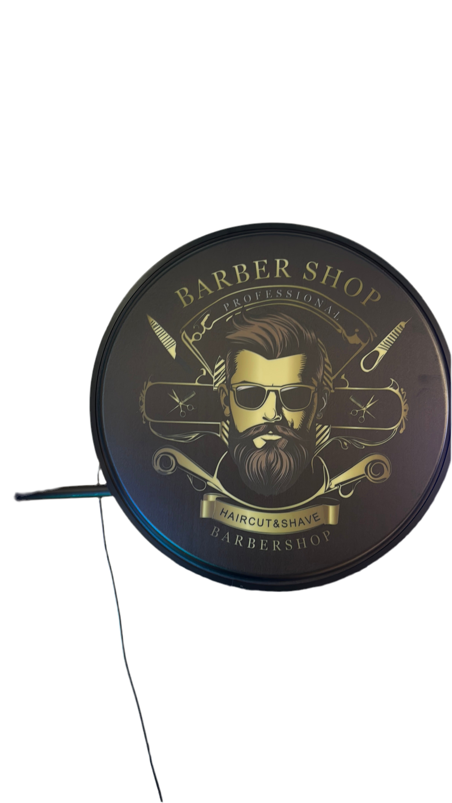 Round Smart Barber Sign (Black & Gold)