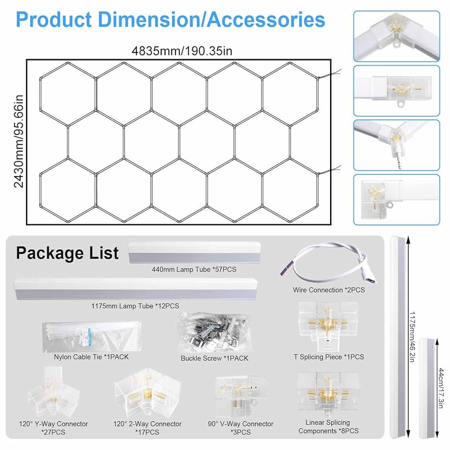 Hexagon LED Lighting 14 Lights & Border (4.85cmX2.45cm)