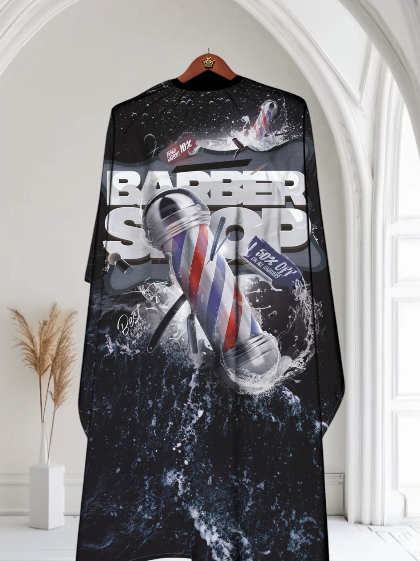 Bslik Professional Barber Hairdressing&Hair Cutting Gown | Barber Pole Design