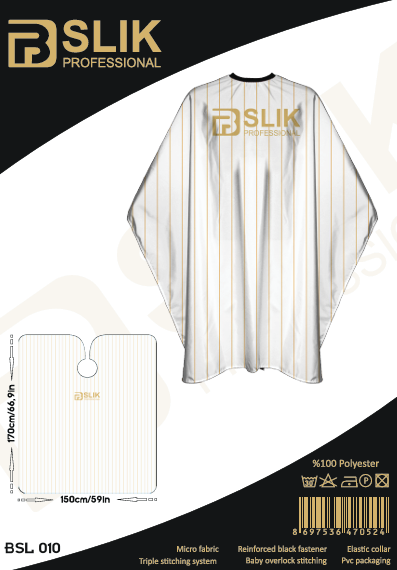 Barber Hairdressing Hair Cutting Cape & Gown Gold and White Stripes