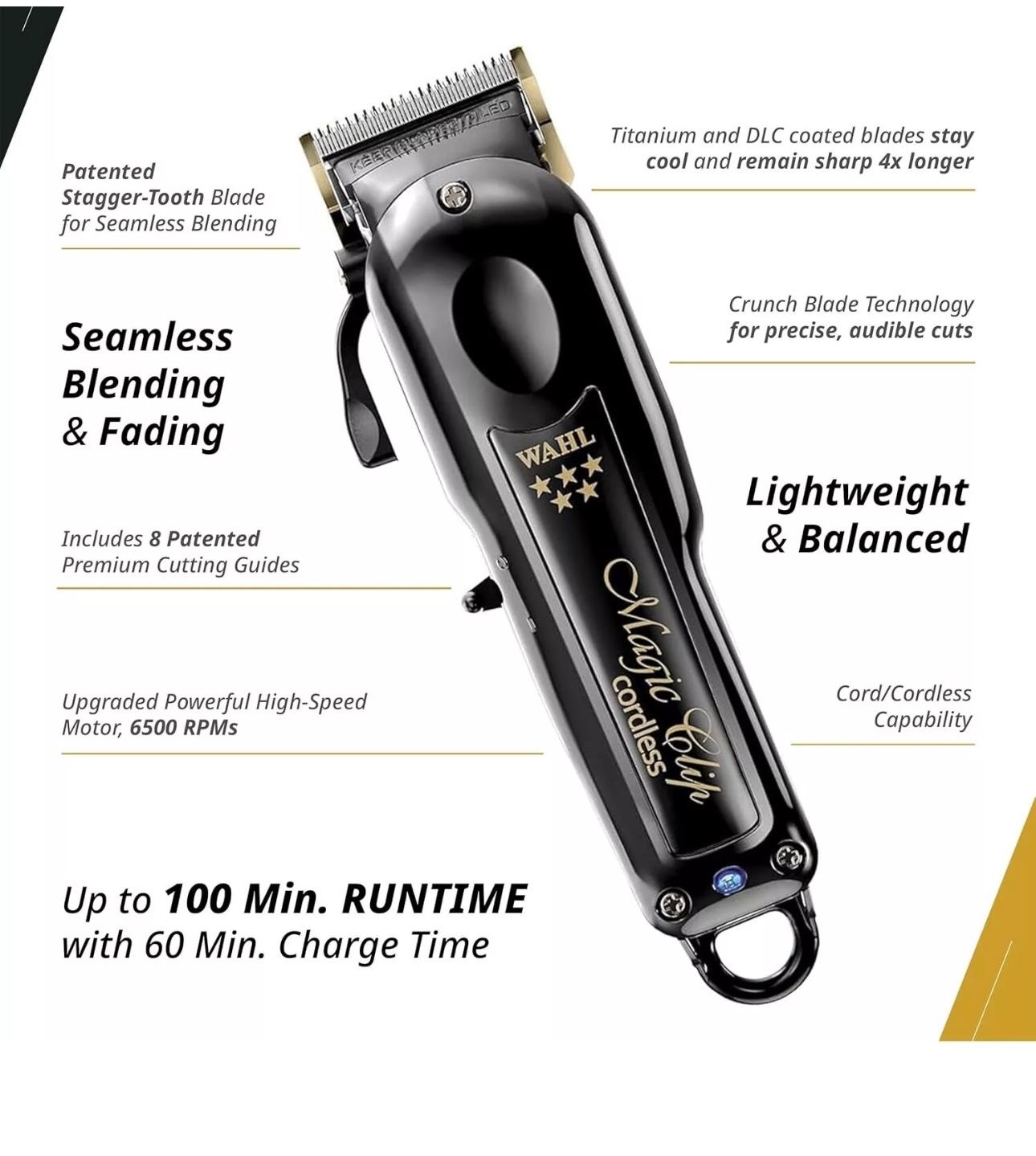 WAHL 5-STAR BLACK CORDLESS MAGIC CLIP US IMPORT INC 3 PIN UK PLUG