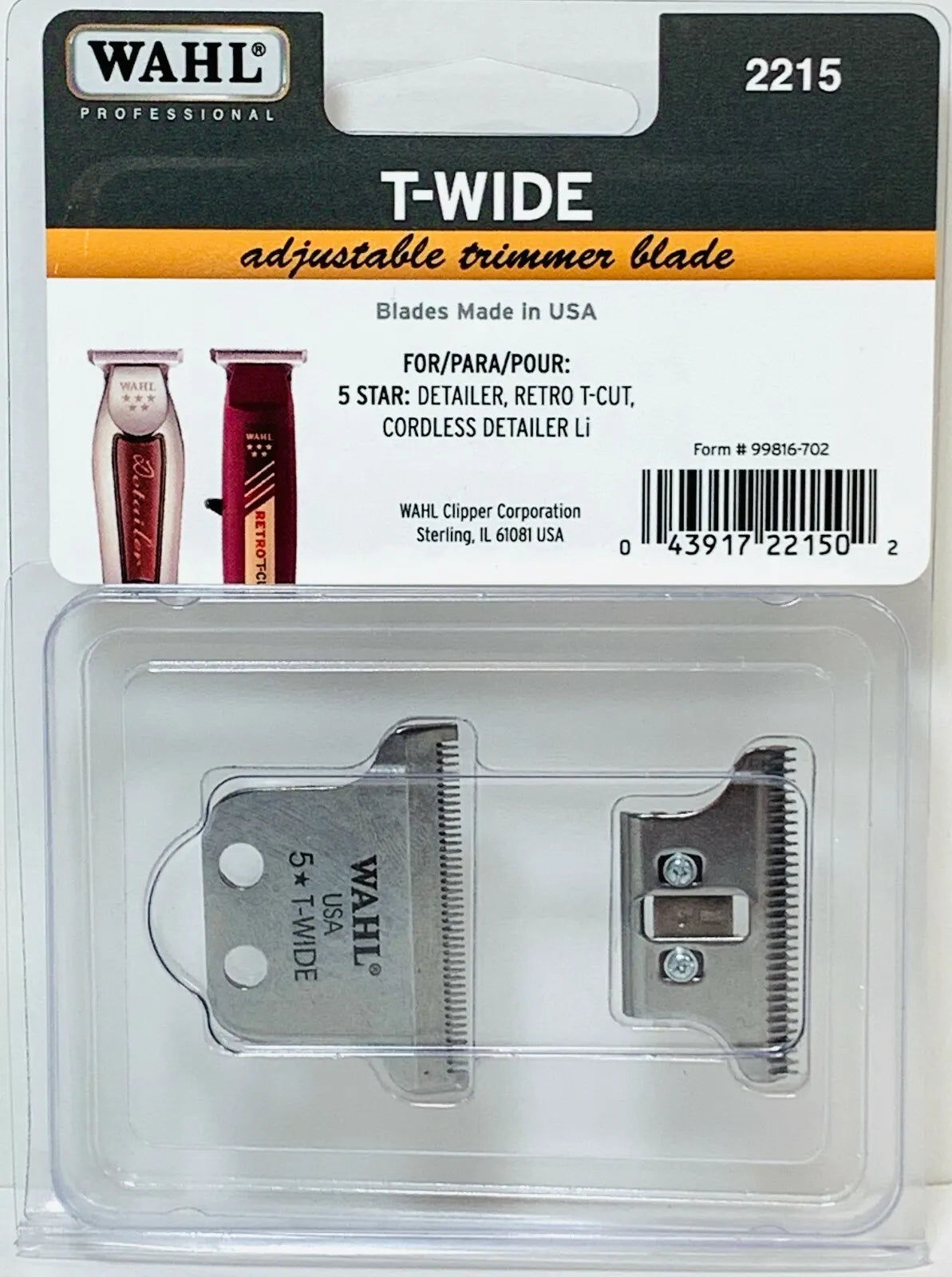 Wahl T-Wide Adjustable Trimmer Blade for 5 Star Detailer, Retro T-Cut #2215