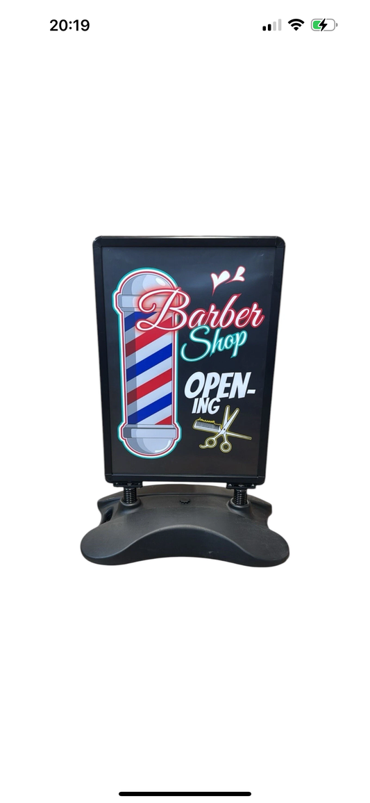 Double Sided Barber Shop Opening Pavement Sign