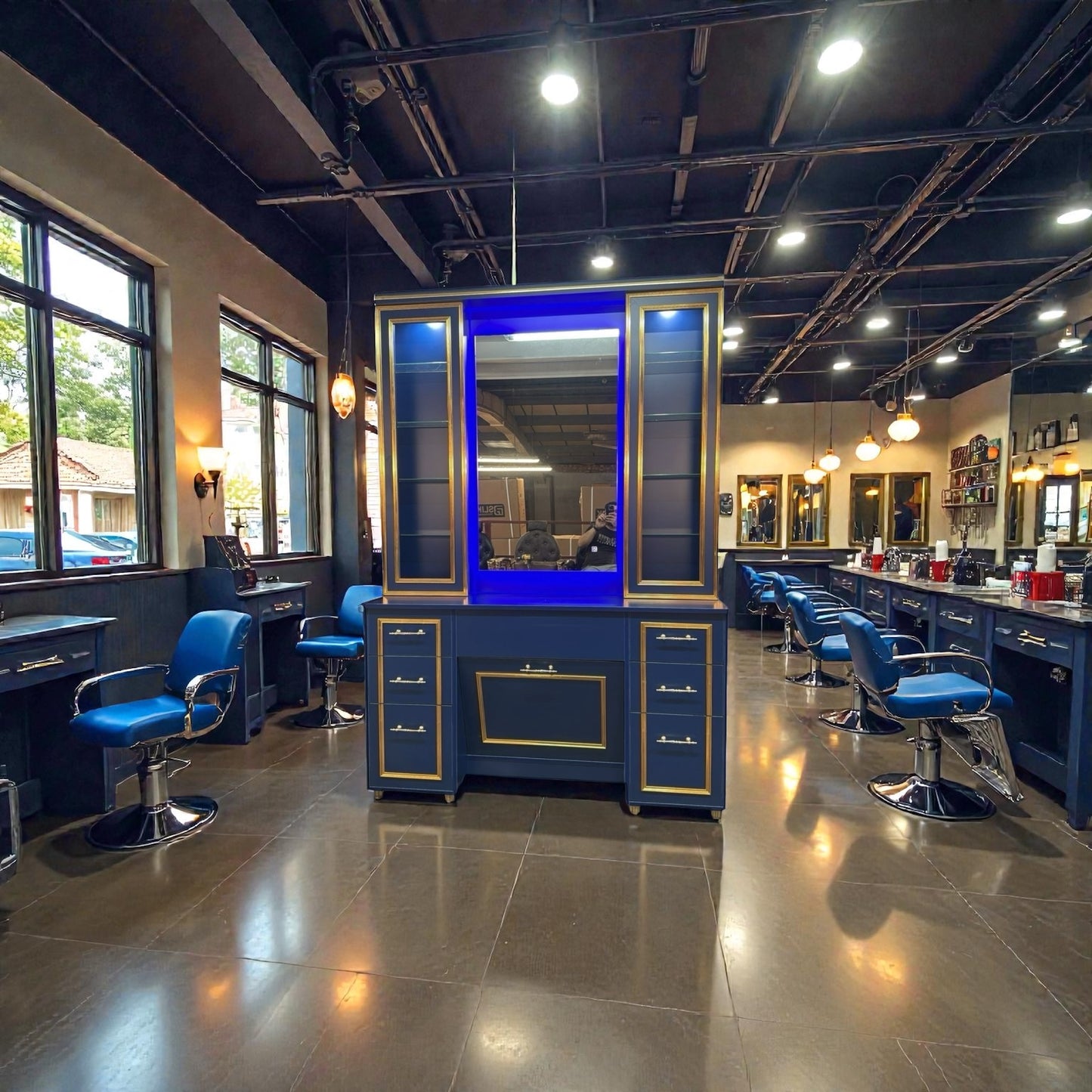 Barber station mirror units