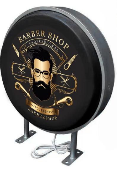 Round Smart Barber Sign (Black & Gold)