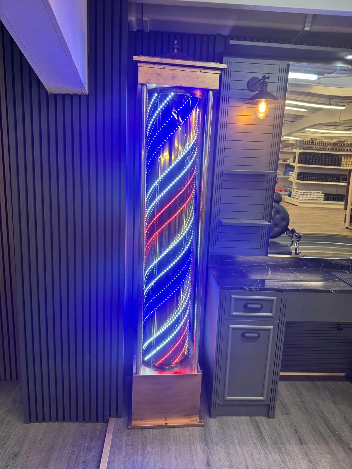 Floor Standing Glass Barber Pole Full Led Remote Control