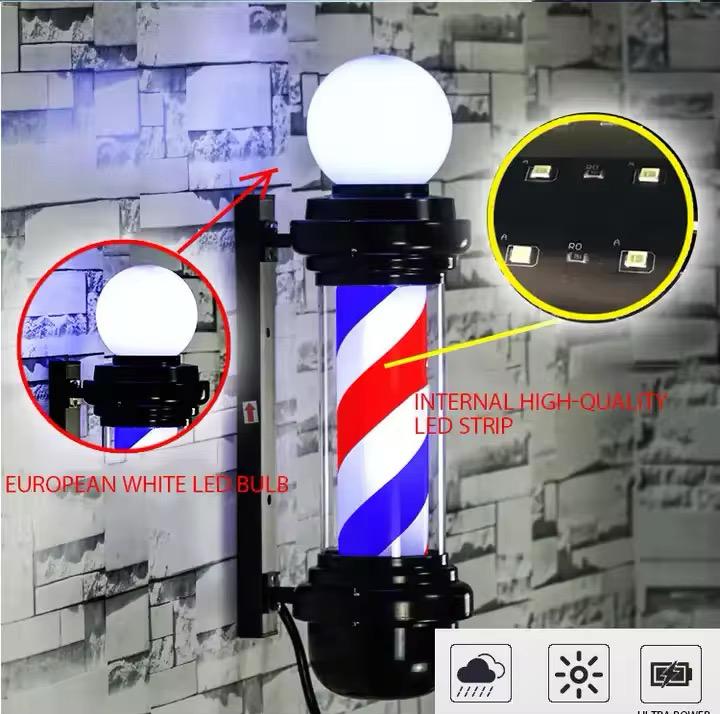 LED Baber pole Light with open sign (Black red white Blue Stripes) 85cm