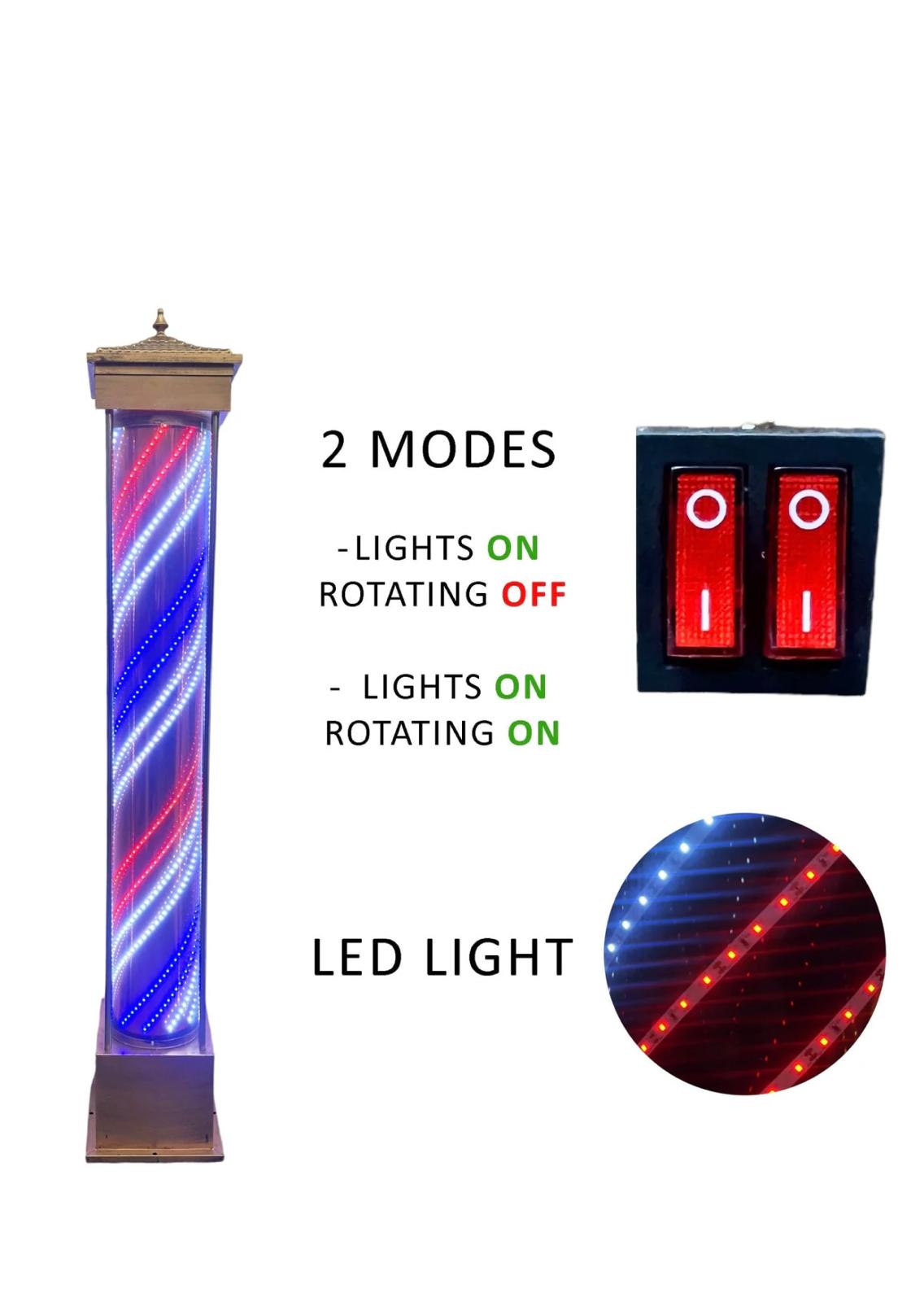 Floor Standing Glass Barber Pole Full Led Remote Control